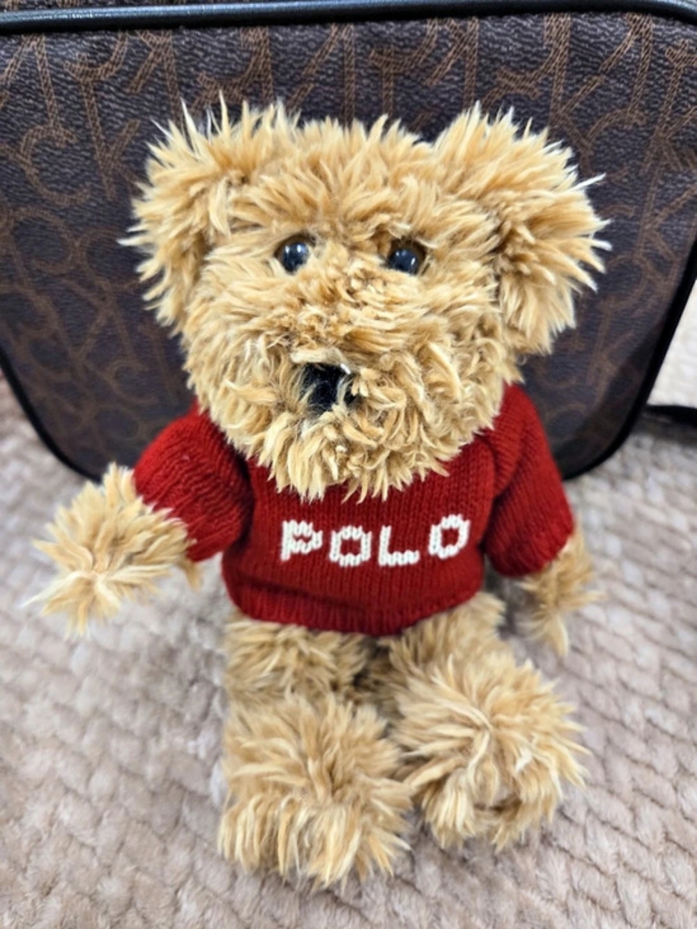 Vintage Polo Ralph Lauren Sweater Bear Plush 8-9" Red Brown Teddy Stuffed Animal